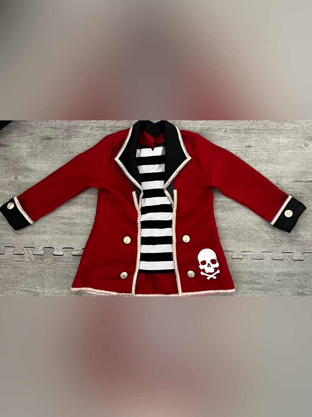 Red Pirate Costume Jacket, Button Front, Red with Black & White Color Details